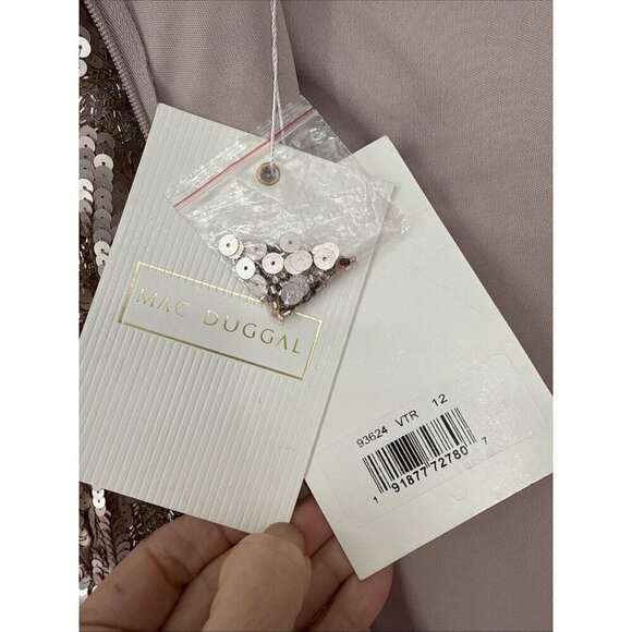 Mac Duggal Size 12 Pink SEQUINED ASYMMETRICAL FLORAL LONG SLEEVE MIDI DRESS $538 - Picture 9 of 9